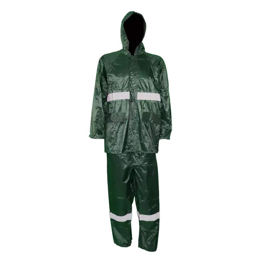 PVC Rubberised Rain Suit Olive Green With Reflective Tape