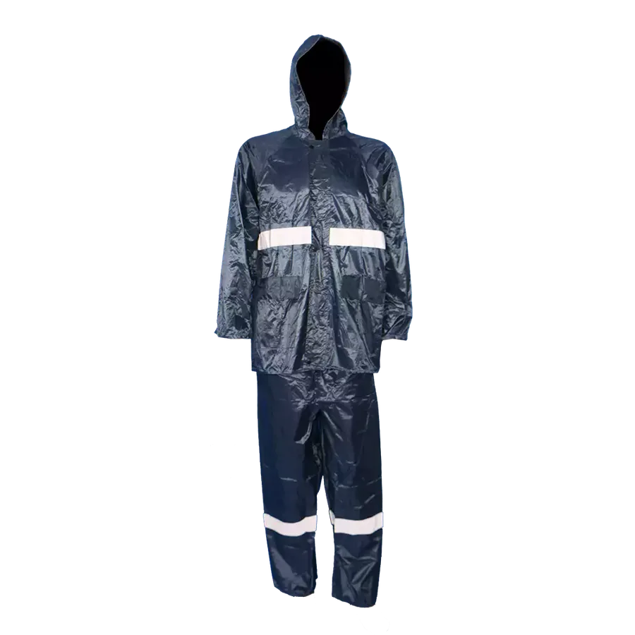 PVC Rubberised Rain Suit Navy With Reflective Tape
