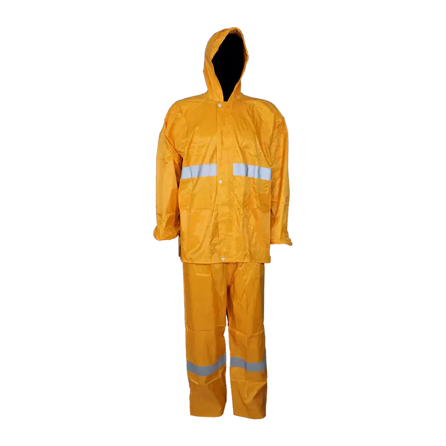 PVC Rubberised Rain Suit Yellow With Reflective Tape